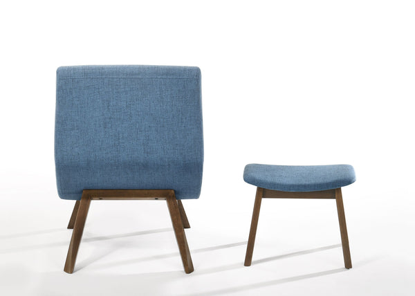 VIG Furniture Modrest Whitney - Modern Blue & Walnut Accent Chair & Ottoman VGMAMI558MI645-BLU