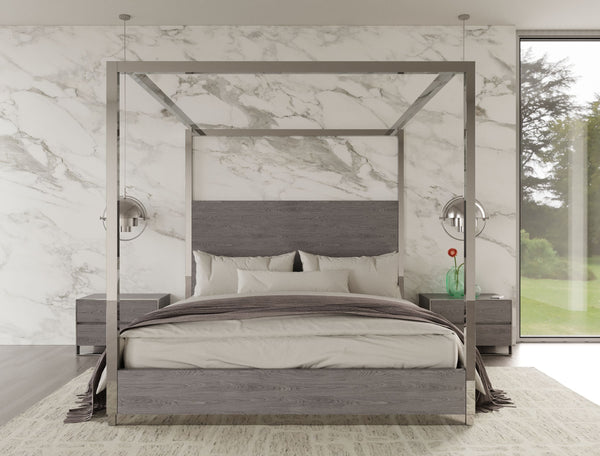 VIG Furniture Modrest Arlene Modern Grey Elm & Stainless Steel Bedroom Set VGVCBD008A-SET