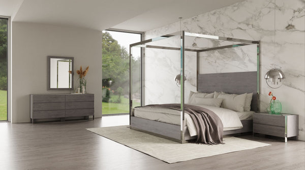 VIG Furniture Modrest Arlene Modern Grey Elm & Stainless Steel Bedroom Set VGVCBD008A-SET