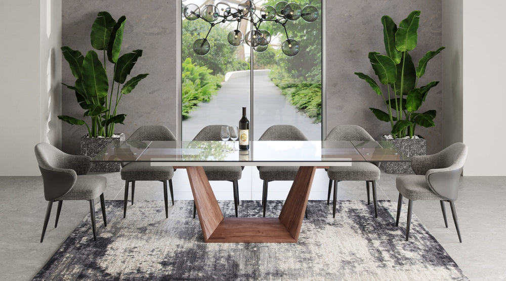 VIG Furniture Modrest Babia Modern Smoked Glass & Walnut Extendable Dining Table VGNSGD8683-SMK