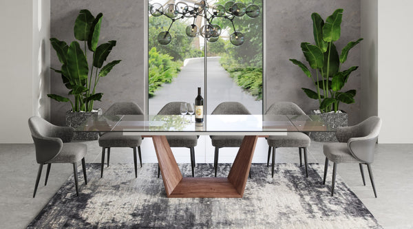 VIG Furniture Modrest Babia Modern Smoked Glass & Walnut Extendable Dining Table VGNSGD8683-SMK