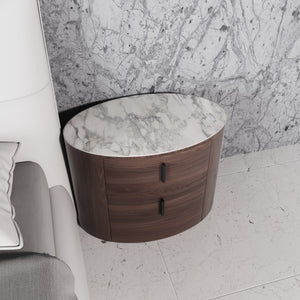 VIG Furniture Modrest Chelton - Contemporary White Ceramic & Walnut Oval Nightstand VGHB351U3-WAL-NS