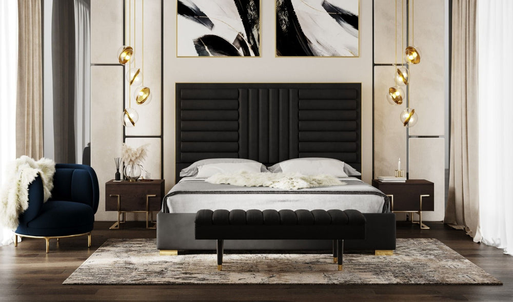 VIG Furniture Queen Modrest Daystar - Modern Black Velvet and Gold Bed VGVCBD1905-19-BLK-BED-Q