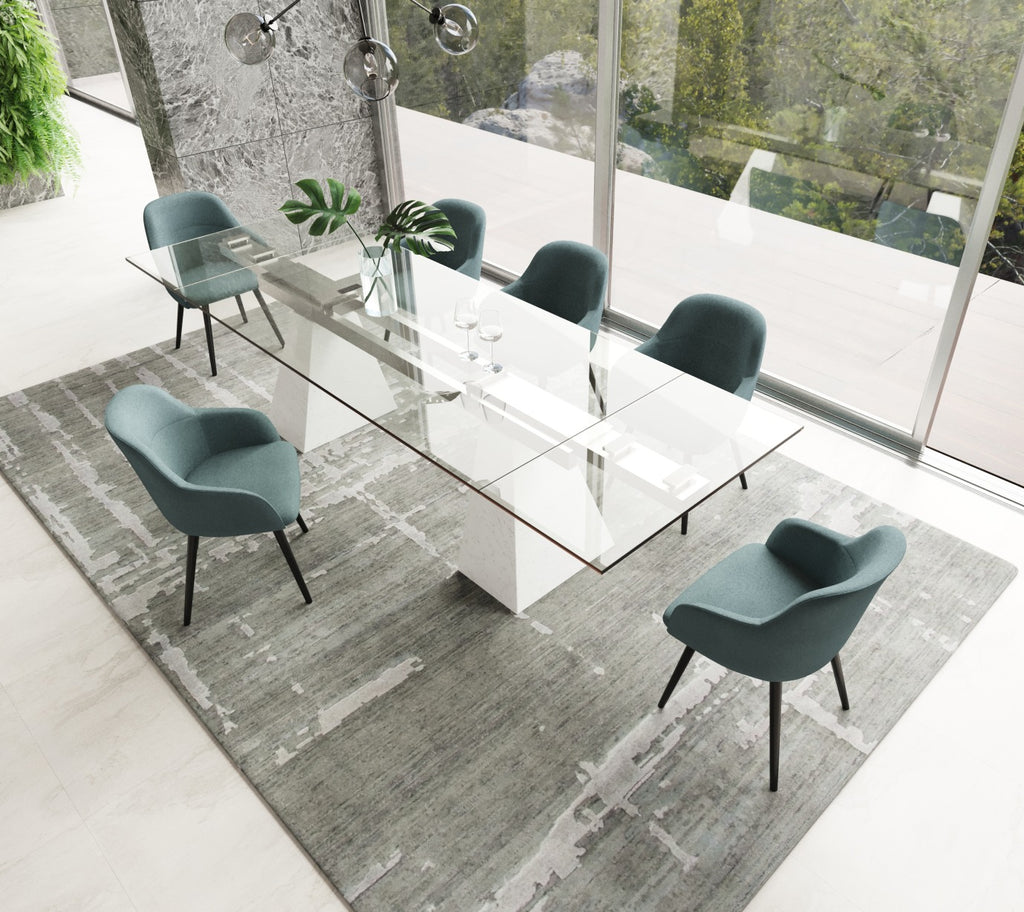 VIG Furniture Modrest Latrobe - Modern Extendable Quartz Stone & Glass Dining Table VGYFDT8765-5-DT-WHT