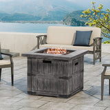 Finethy Outdoor 40,000 BTU Lightweight Concrete Square Fire Pit, Gray Wood Noble House