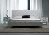 Queen Monte Carlo Modern White Leatherette Bed w/ Crystals