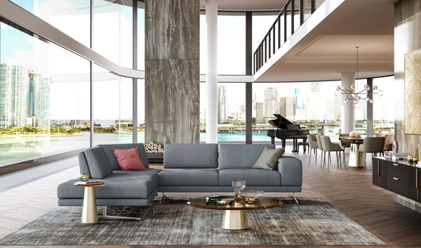 VIG Furniture Coronelli Collezioni Mood - Contemporary Blue Leather Left Facing Sectional Sofa VGCCMOOD-SPAZIO-BLUE-LAF