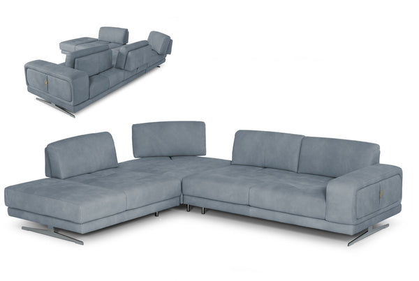 VIG Furniture Coronelli Collezioni Mood - Contemporary Blue Leather Left Facing Sectional Sofa VGCCMOOD-SPAZIO-BLUE-LAF