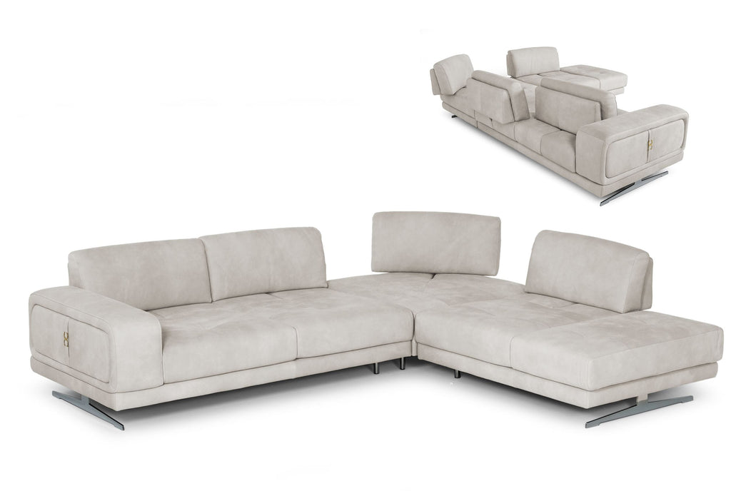 VIG Furniture Coronelli Collezioni Mood - Contemporary Light Grey Leather Right Facing Sectional Sofa VGCCMOOD-SPAZIO-LT-GRY-RAF