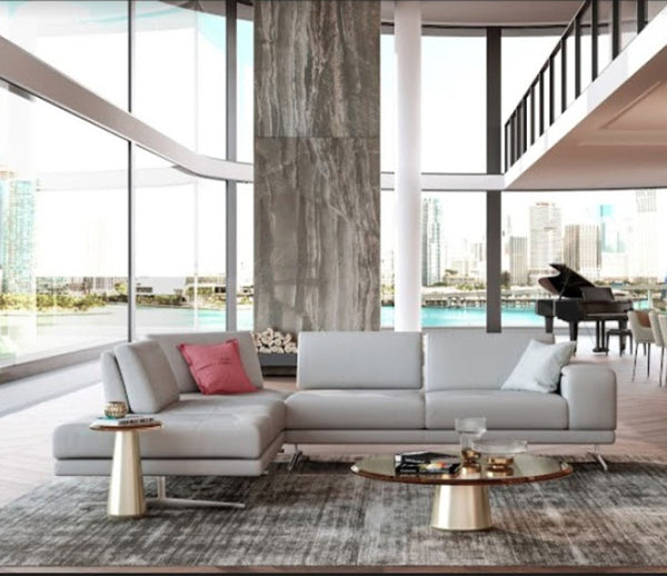 VIG Furniture Coronelli Collezioni Mood - Contemporary Grey Leather Left Facing Sectional Sofa VGCCMOOD-SPAZIO-GREY-LAF