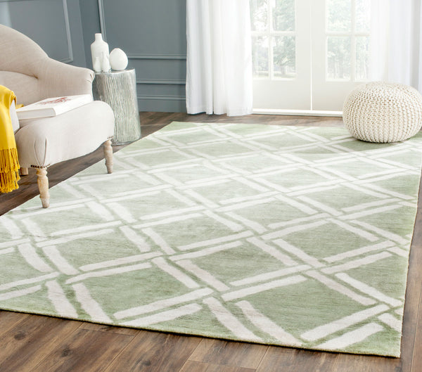 Moroccan 551 Hand Knotted 80% Viscose 20% Cotton 0 Rug Green / Ivory 80% Viscose 20% Cotton MOR551C-9