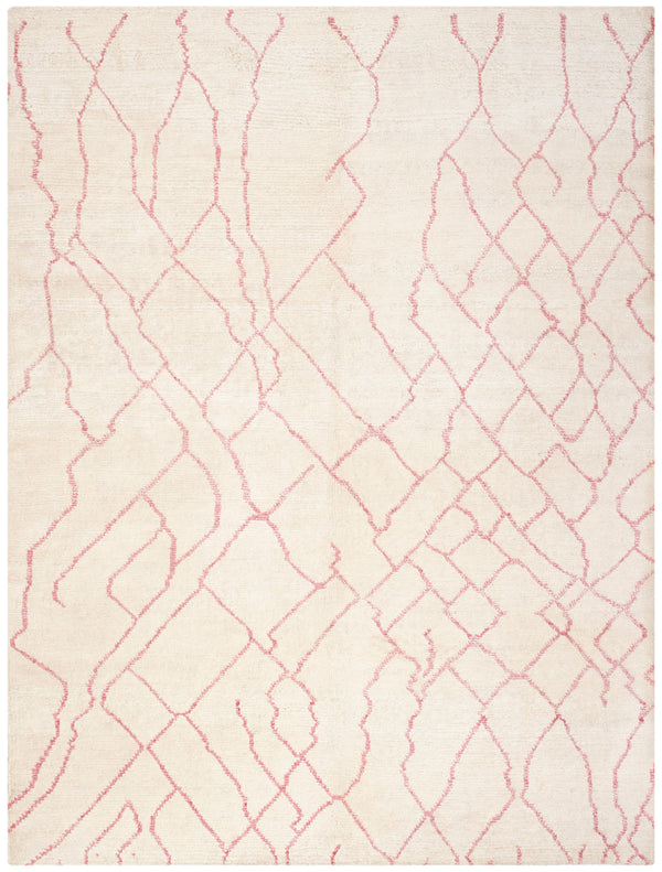 Moroccan 555 Hand Knotted 80% Viscose 20% Cotton 0 Rug Ivory / Pink 80% Viscose 20% Cotton MOR555A-9