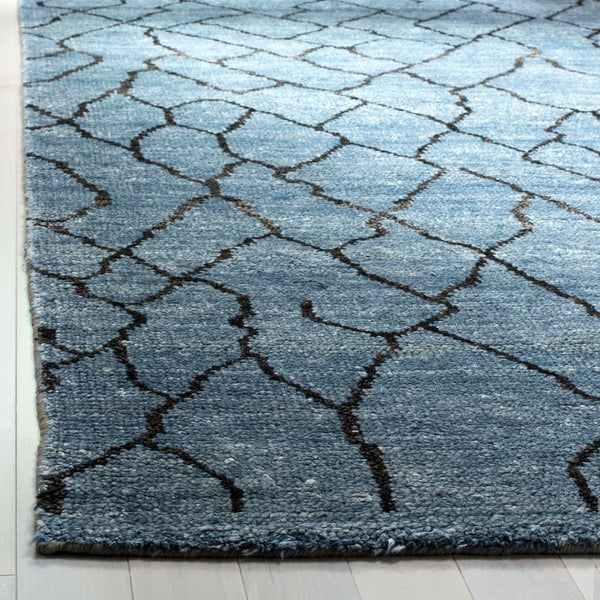 Moroccan 555 Hand Knotted 80% Viscose 20% Cotton 0 Rug Blue / Black 80% Viscose 20% Cotton MOR555B-9