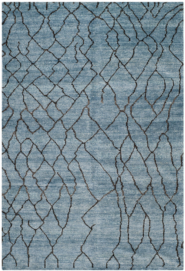 Moroccan 555 Hand Knotted 80% Viscose 20% Cotton 0 Rug Blue / Black 80% Viscose 20% Cotton MOR555B-9