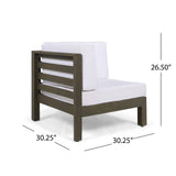 Oana Outdoor Modular Acacia Wood Loveseat and Table Set with Cushions, Gray and White Noble House