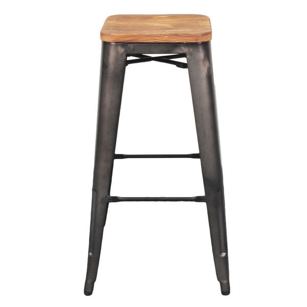 Metropolis Backless Bar Stool Set of 4 - Stylish Retro Design with Solid Pine Top and Stackable Ease