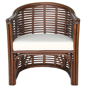 Knox Rattan Tub Chair – Coastal Modern Elegance with Earth Tone Brown and Easy-Clean Cotton Cushion