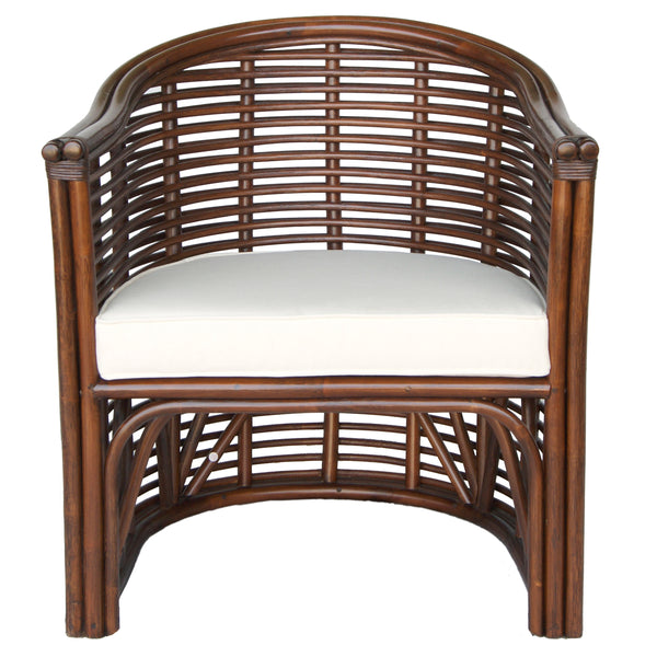 Knox Rattan Tub Chair – Coastal Modern Elegance with Earth Tone Brown and Easy-Clean Cotton Cushion