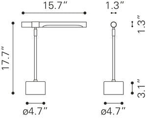 Zuo Modern Kippy Steel, Silicone Mid Century Commercial Grade Table Lamp Brown, Brass Steel, Silicone