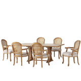 Mina French Country Wood and Cane 7 Piece Expandable Dining Set