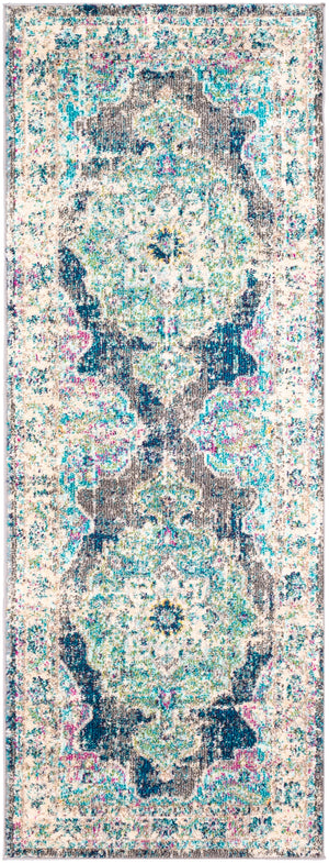 Morocco MRC-2304 Traditional Polypropylene Rug MRC2304-2773 Navy, Teal, Pale Blue, Charcoal, Fuchsia, Light Gray, Grass Green, Bright Orange, Saffron, Bright Yellow, Camel, Beige, White 100% Polypropylene 2'7" x 7'3"