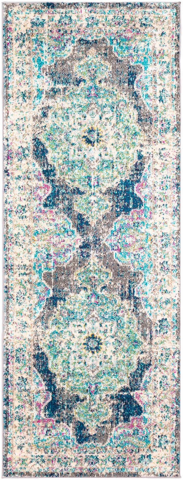 Morocco MRC-2304 Traditional Polypropylene Rug MRC2304-2773 Navy, Teal, Pale Blue, Charcoal, Fuchsia, Light Gray, Grass Green, Bright Orange, Saffron, Bright Yellow, Camel, Beige, White 100% Polypropylene 2'7" x 7'3"