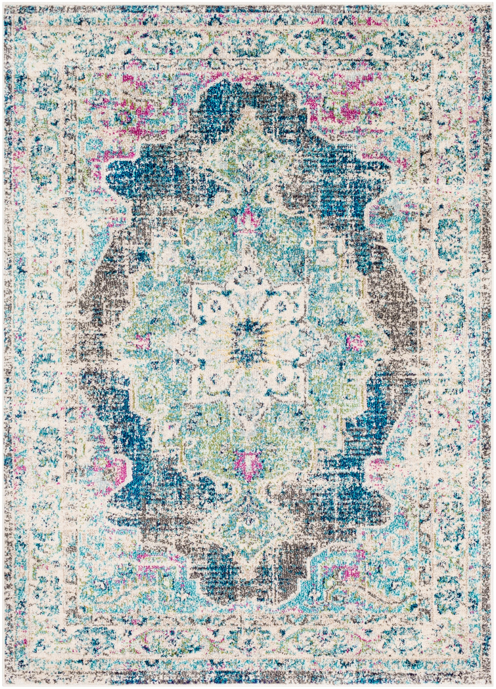 Morocco MRC-2304 Traditional Polypropylene Rug MRC2304-93123 Navy, Teal, Pale Blue, Charcoal, Fuchsia, Light Gray, Grass Green, Bright Orange, Saffron, Bright Yellow, Camel, Beige, White 100% Polypropylene 9' x 12'3"