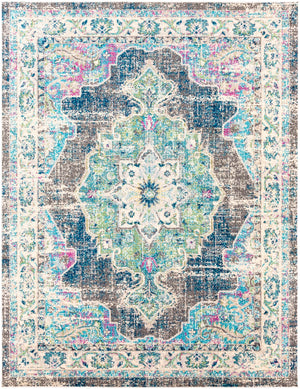 Morocco MRC-2304 Traditional Polypropylene Rug MRC2304-710103 Navy, Teal, Pale Blue, Charcoal, Fuchsia, Light Gray, Grass Green, Bright Orange, Saffron, Bright Yellow, Camel, Beige, White 100% Polypropylene 7'10" x 10'3"