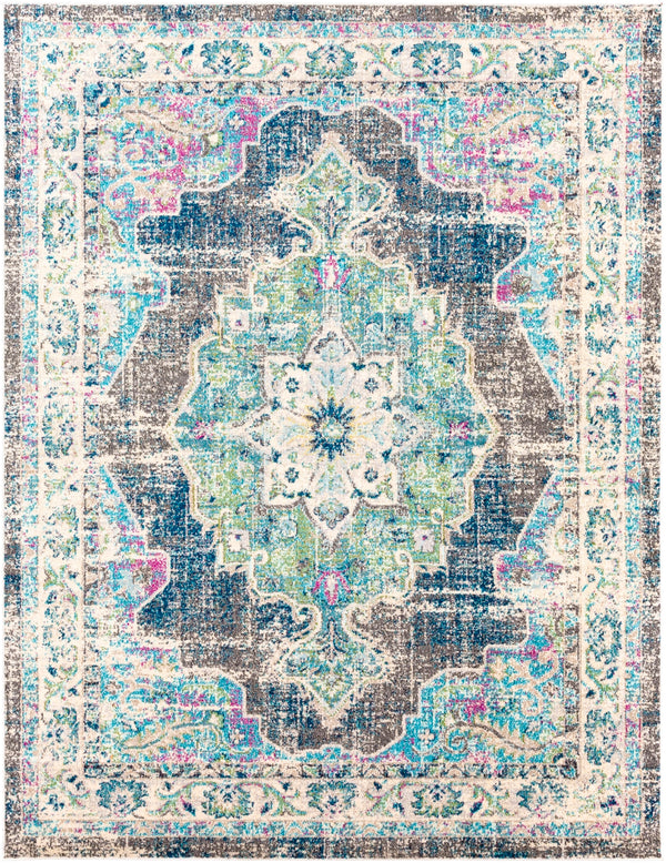 Morocco MRC-2304 Traditional Polypropylene Rug MRC2304-710103 Navy, Teal, Pale Blue, Charcoal, Fuchsia, Light Gray, Grass Green, Bright Orange, Saffron, Bright Yellow, Camel, Beige, White 100% Polypropylene 7'10" x 10'3"