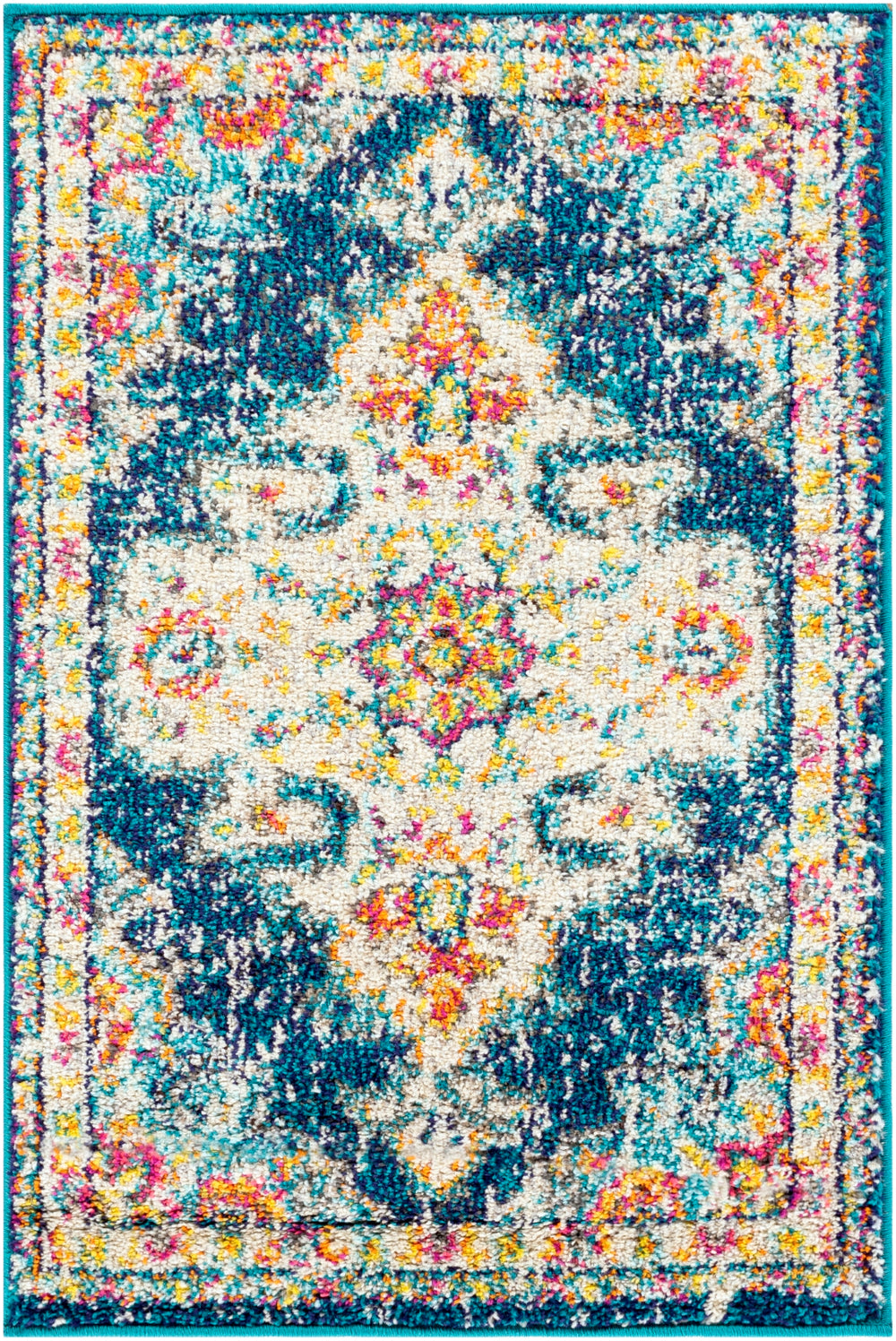 Morocco MRC-2308 Traditional Polypropylene Rug MRC2308-93123 Teal, Navy, Pale Blue, Fuchsia, Bright Orange, Saffron, Bright Yellow, Camel, Coral, Charcoal, Light Gray, Dark Brown, Beige, White 100% Polypropylene 9' x 12'3"