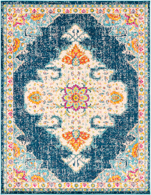 Morocco MRC-2308 Traditional Polypropylene Rug MRC2308-710103 Teal, Navy, Pale Blue, Fuchsia, Bright Orange, Saffron, Bright Yellow, Camel, Coral, Charcoal, Light Gray, Dark Brown, Beige, White 100% Polypropylene 7'10" x 10'3"