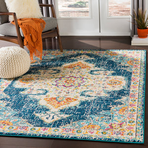 Morocco MRC-2308 Traditional Polypropylene Rug MRC2308-93123 Teal, Navy, Pale Blue, Fuchsia, Bright Orange, Saffron, Bright Yellow, Camel, Coral, Charcoal, Light Gray, Dark Brown, Beige, White 100% Polypropylene 9' x 12'3"