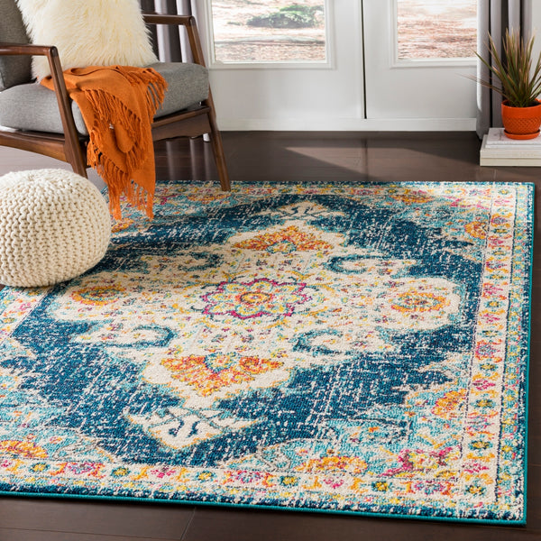Morocco MRC-2308 Traditional Polypropylene Rug MRC2308-93123 Teal, Navy, Pale Blue, Fuchsia, Bright Orange, Saffron, Bright Yellow, Camel, Coral, Charcoal, Light Gray, Dark Brown, Beige, White 100% Polypropylene 9' x 12'3"