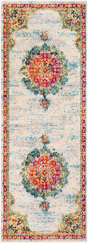 Morocco MRC-2324 Traditional Polypropylene Rug MRC2324-2773 Teal, Pale Blue, Bright Orange, Bright Red, Saffron, Bright Yellow, Navy, Fuchsia, Light Gray, Grass Green, Charcoal, Camel, Beige, White 100% Polypropylene 2'7" x 7'3"