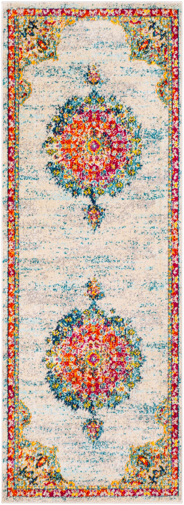 Morocco MRC-2324 Traditional Polypropylene Rug MRC2324-2773 Teal, Pale Blue, Bright Orange, Bright Red, Saffron, Bright Yellow, Navy, Fuchsia, Light Gray, Grass Green, Charcoal, Camel, Beige, White 100% Polypropylene 2'7" x 7'3"