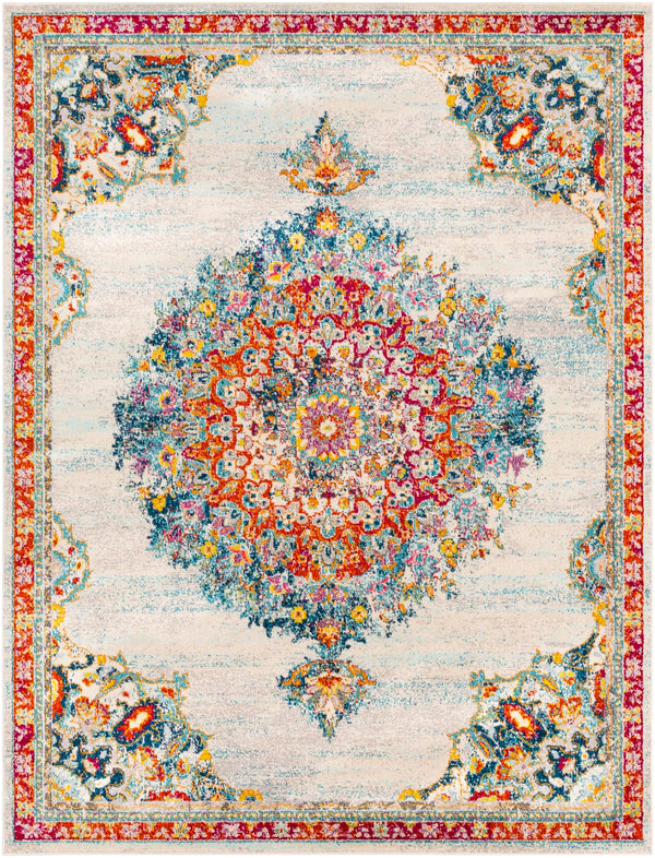 Morocco MRC-2324 Traditional Polypropylene Rug MRC2324-710103 Teal, Pale Blue, Bright Orange, Bright Red, Saffron, Bright Yellow, Navy, Fuchsia, Light Gray, Grass Green, Charcoal, Camel, Beige, White 100% Polypropylene 7'10" x 10'3"