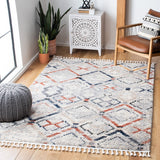 Morocco 838 Bohemian Power Loomed Polyester Pile Rug Grey / Navy