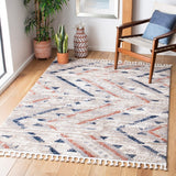 Morocco 877 Bohemian Power Loomed Polyester Pile Rug Grey / Navy