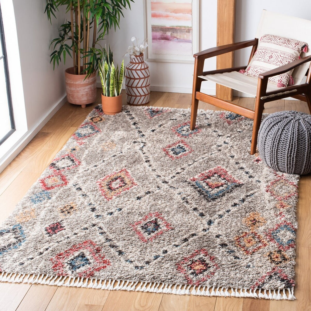 Morocco 985  Power Loomed Polyester Pile Rug Grey / Multi