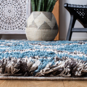 Morocco 987  Power Loomed Polyester Pile Rug Blue / Grey