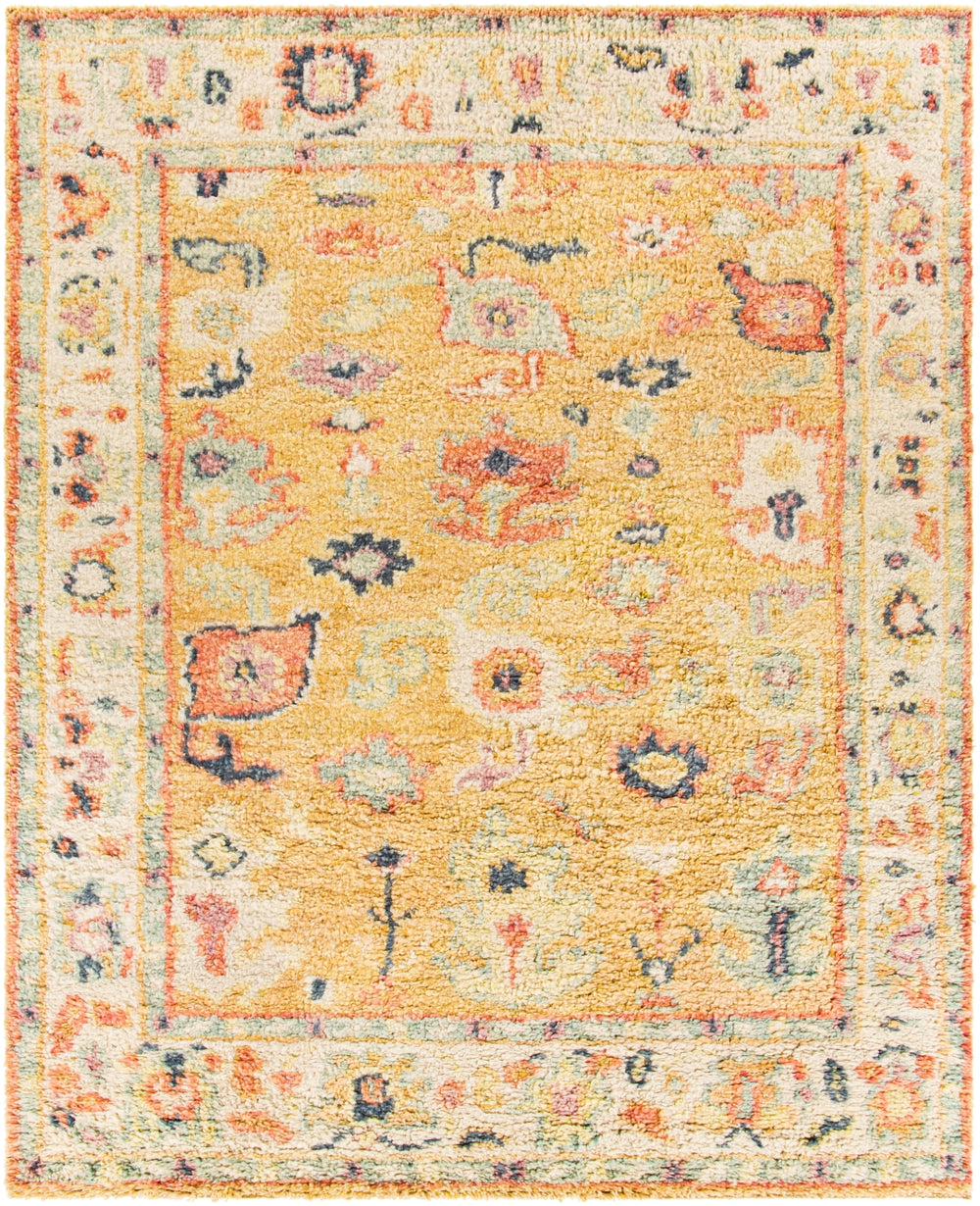 Marrakech MRK-2302 Traditional Wool Rug MRK2302-912 Saffron, Camel, Dark Blue, Lilac, Pale Blue, Coral, Cream 100% Wool 9' x 12'