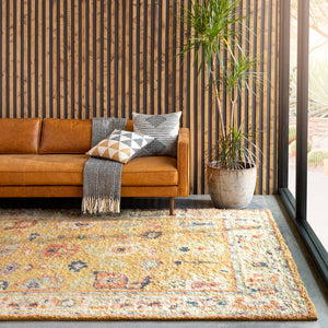 Marrakech MRK-2302 Traditional Wool Rug MRK2302-912 Saffron, Camel, Dark Blue, Lilac, Pale Blue, Coral, Cream 100% Wool 9' x 12'