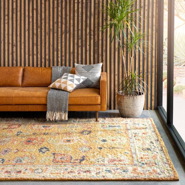 Marrakech MRK-2302 Traditional Wool Rug MRK2302-912 Saffron, Camel, Dark Blue, Lilac, Pale Blue, Coral, Cream 100% Wool 9' x 12'