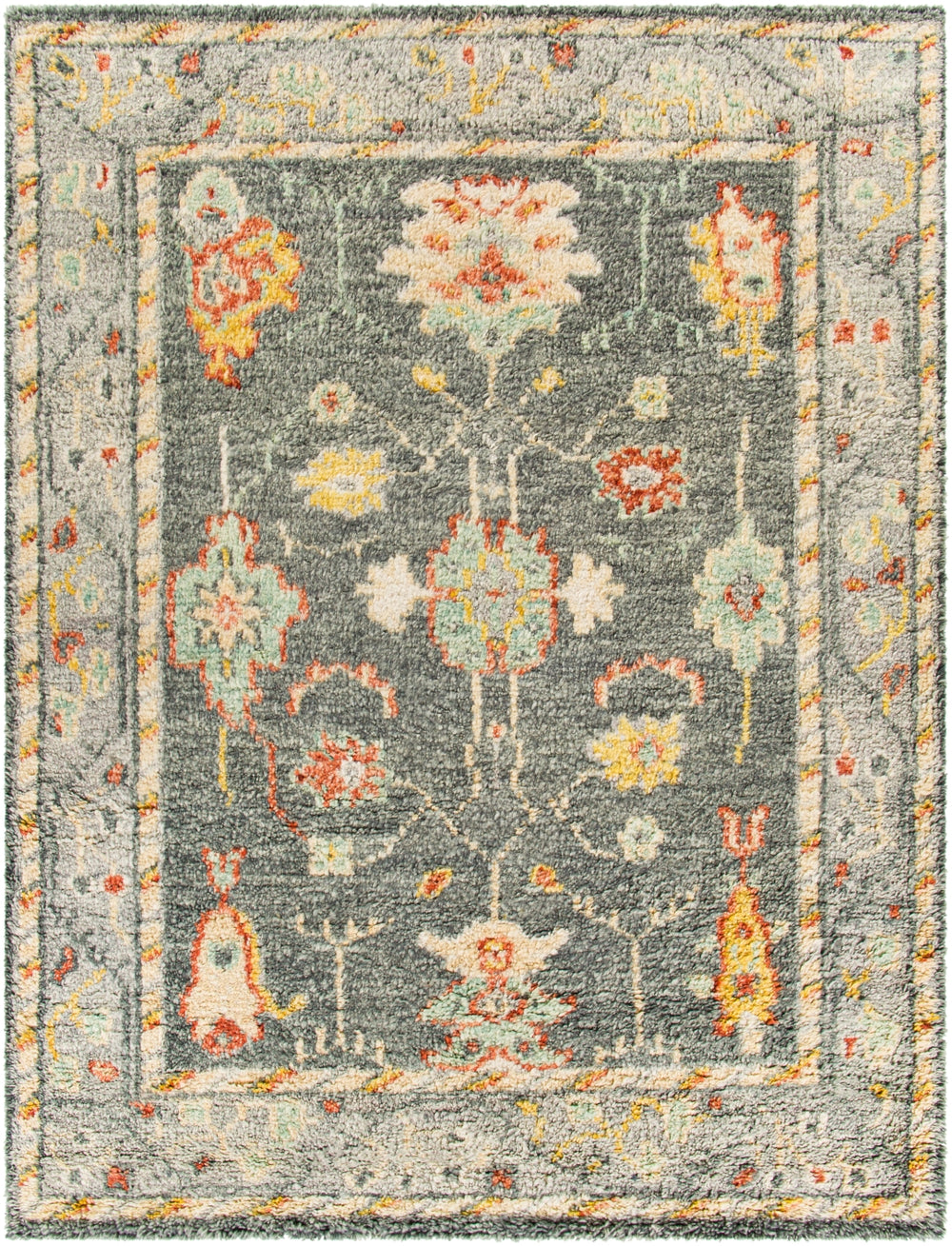 Marrakech MRK-2305 Traditional Wool Rug MRK2305-912 Charcoal, Saffron, Burnt Orange, Pale Blue, Light Gray, Beige, Cream 100% Wool 9' x 12'