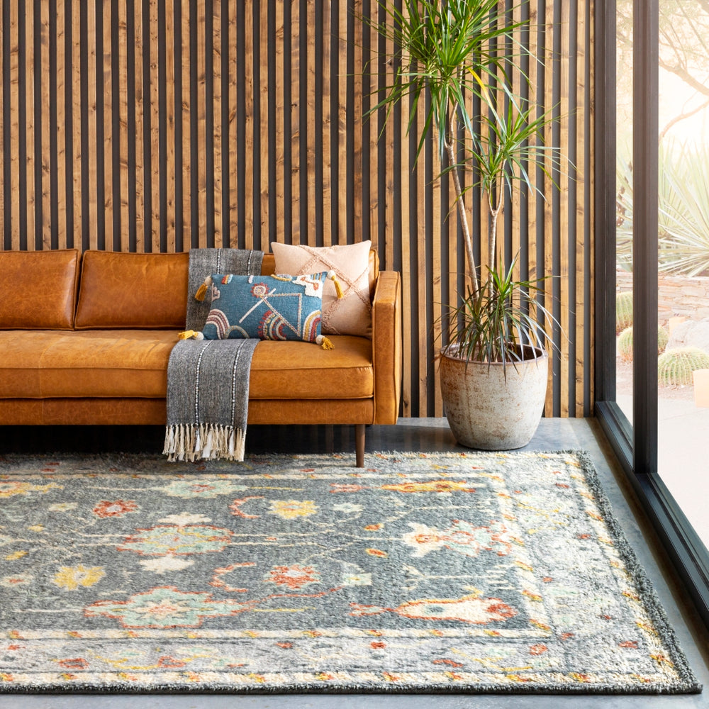 Marrakech MRK-2305 Traditional Wool Rug MRK2305-912 Charcoal, Saffron, Burnt Orange, Pale Blue, Light Gray, Beige, Cream 100% Wool 9' x 12'