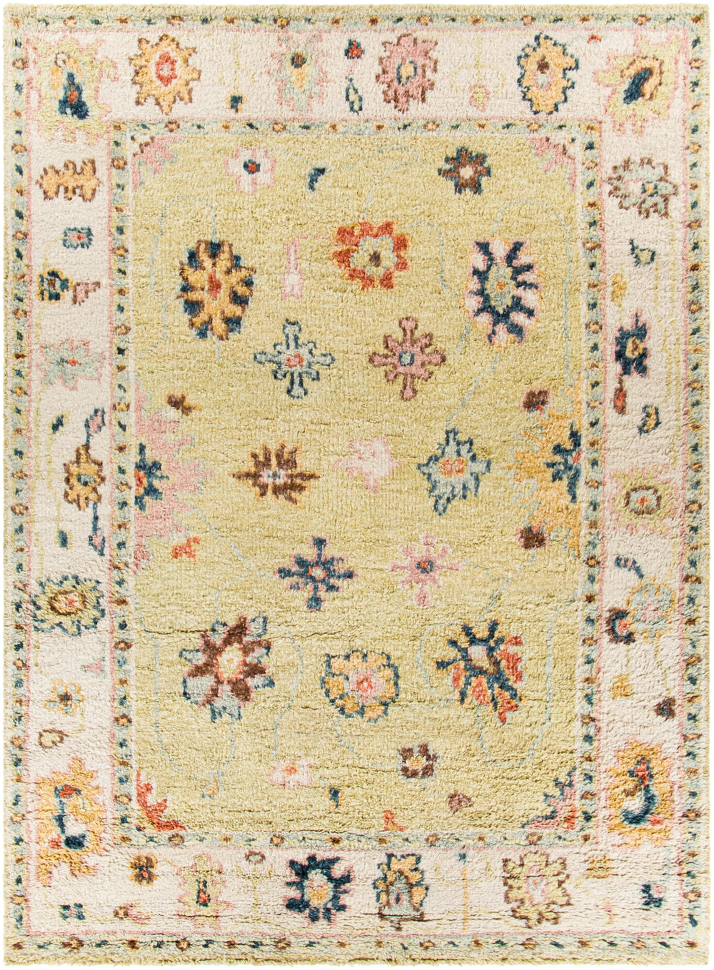 Marrakech MRK-2307 Traditional Wool Rug MRK2307-912 Sage, Dark Blue, Pale Blue, Pale Pink, Dark Brown, Burnt Orange, Saffron, Cream 100% Wool 9' x 12'