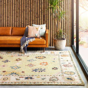 Marrakech MRK-2307 Traditional Wool Rug MRK2307-912 Sage, Dark Blue, Pale Blue, Pale Pink, Dark Brown, Burnt Orange, Saffron, Cream 100% Wool 9' x 12'