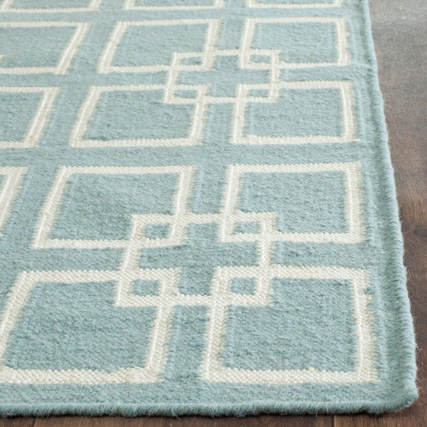 Square Dance Flat Weave Rug - Geometric Wool Dhurrie for Casual and Contemporary Spaces