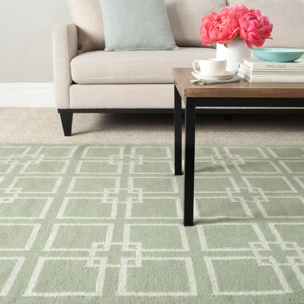 Martha Stewart Square Dance  Flat Weave 60% Wool, 20% Silk, 20% Cotton Rug Fennel Seed Grn