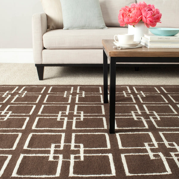 Martha Stewart Square Dance  Flat Weave 60% Wool, 20% Silk, 20% Cotton Rug Tilled Soil Brn